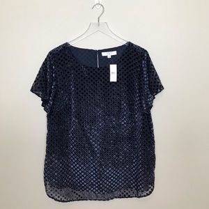 Loft Plus Blue Velvet Polka Dot Top 16